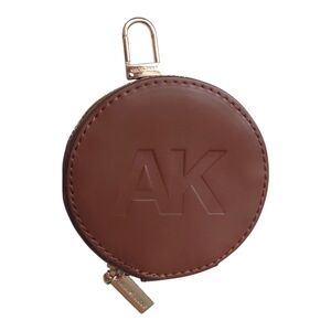 AK Anne Klein Brown Small Round Zip Around Clip On Pouch Coin Case
